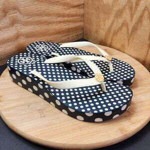 Tory Burch Thandie Polka Dot Wedge Flip Flops Size 9